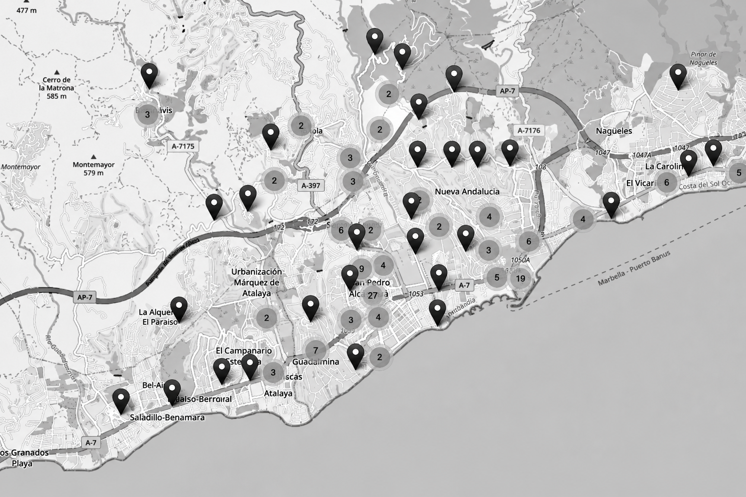 Mapa de instalaciones Mancilla por la Costa del Sol